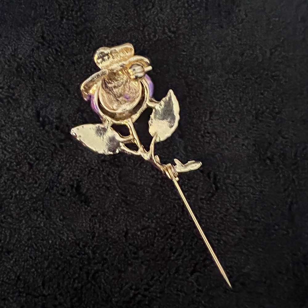 Vintage Purple Green Enamel Rose Flower Brooch - Picture 2 of 6
